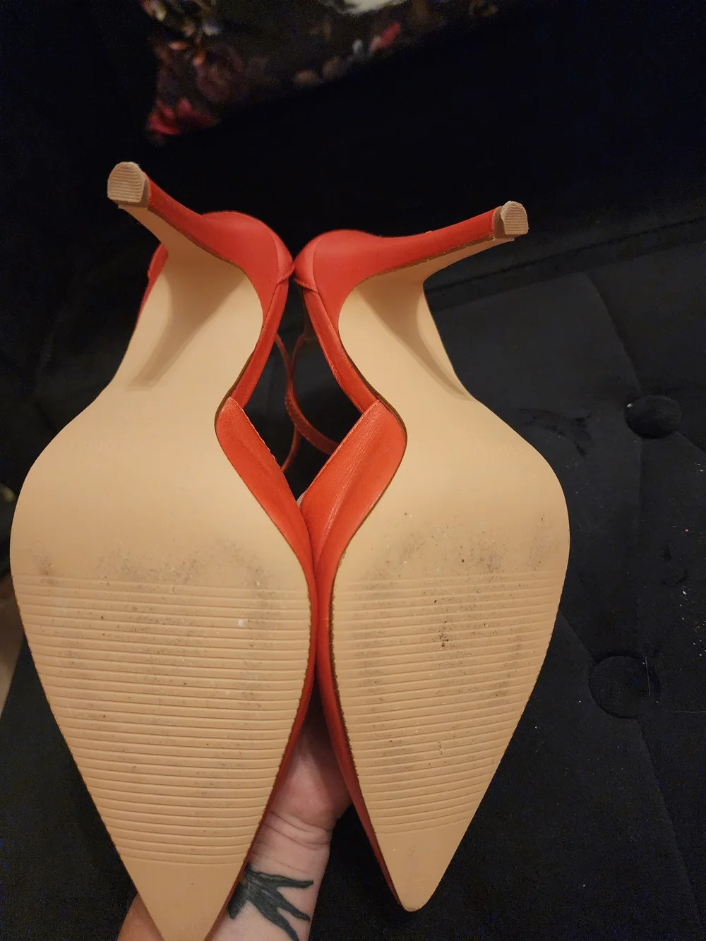 Colin Stuart Women’s Orange Pointed Ankle-Strap High Heels Size 7.5
